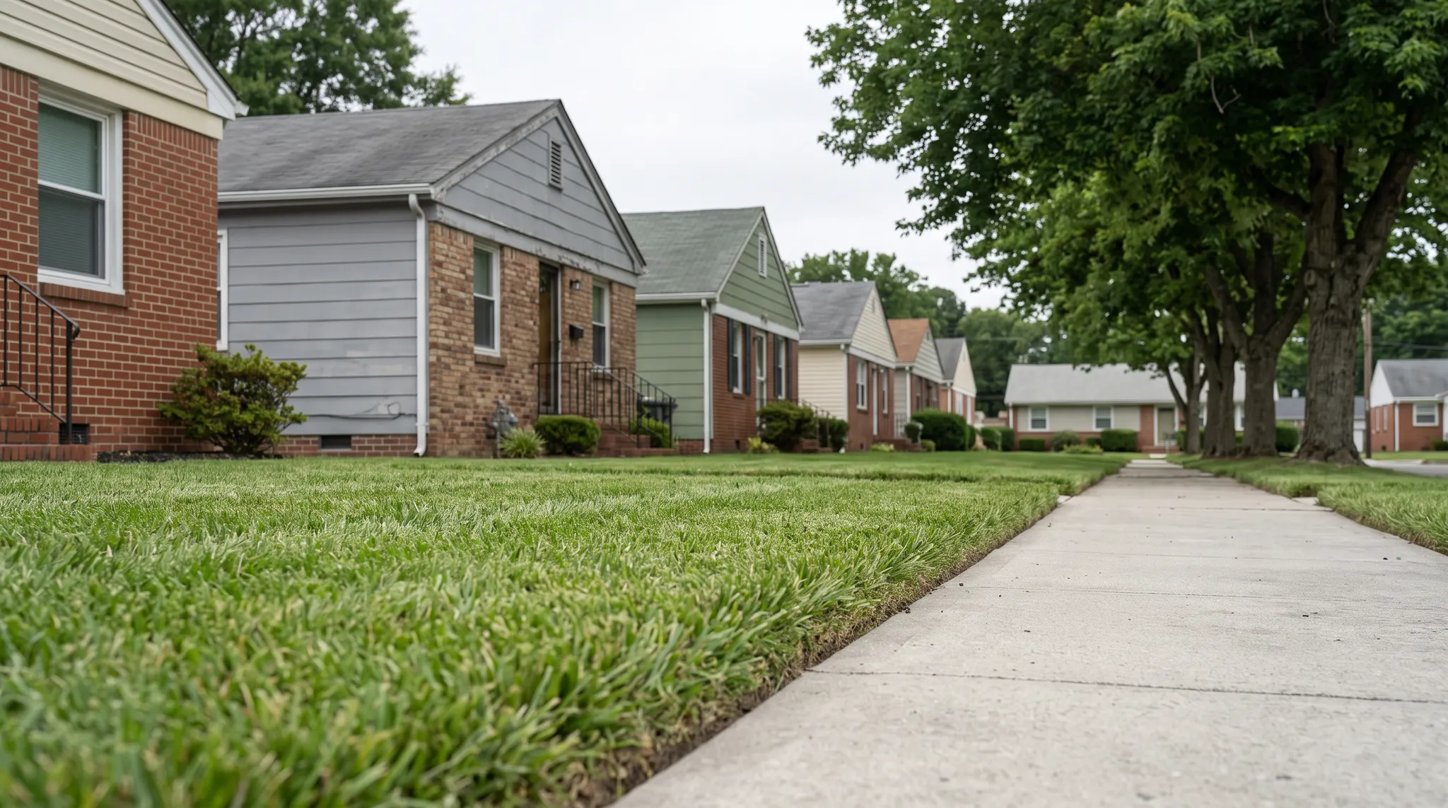 7 Reasons Norfolk Homeowners Choose a Local Lawn - lawn service norfolk va Guide Illustration of a neat lawn edge along a sidewalk in a residential neighborhood