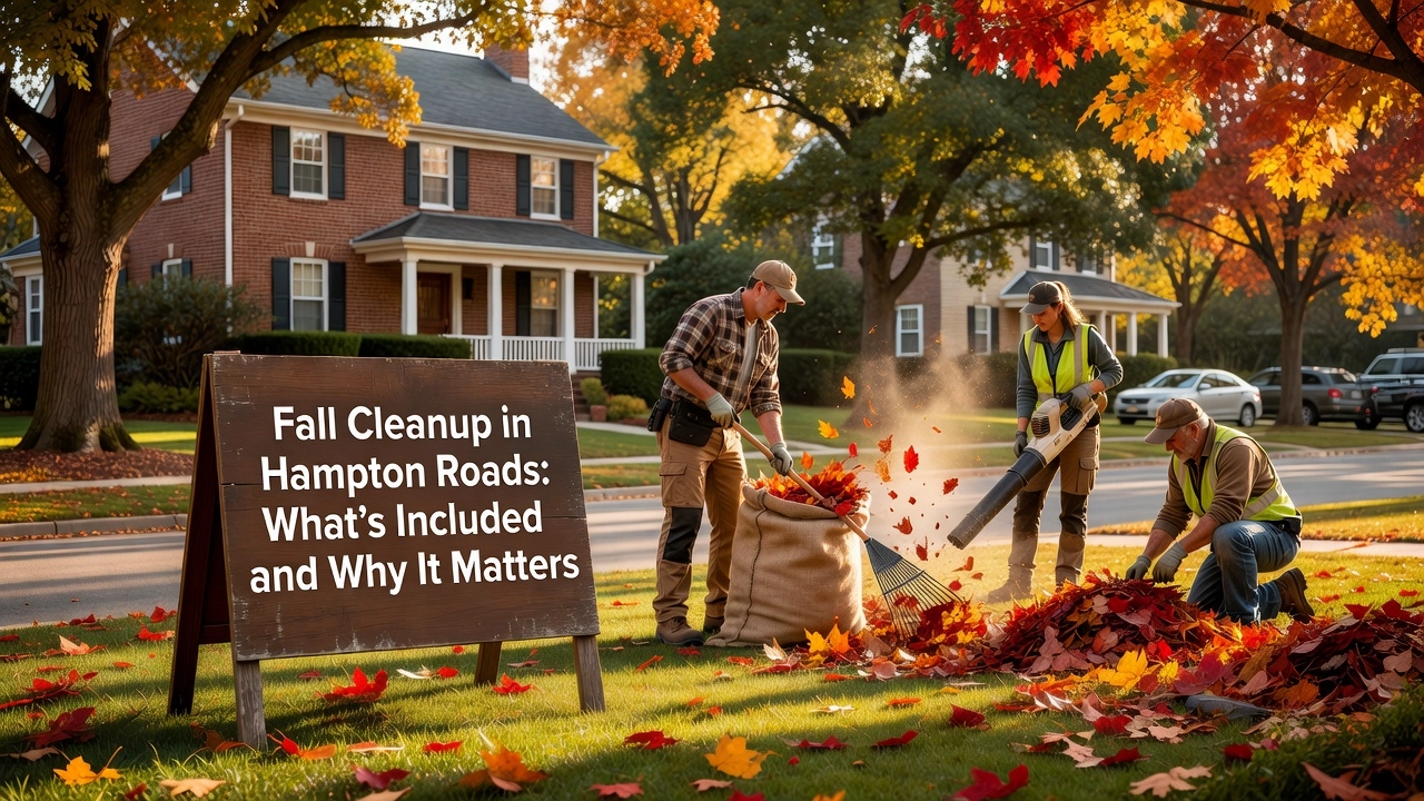 Professional header image for list-based article: Fall Cleanup in Hampton Roads: What's Included and Why It...