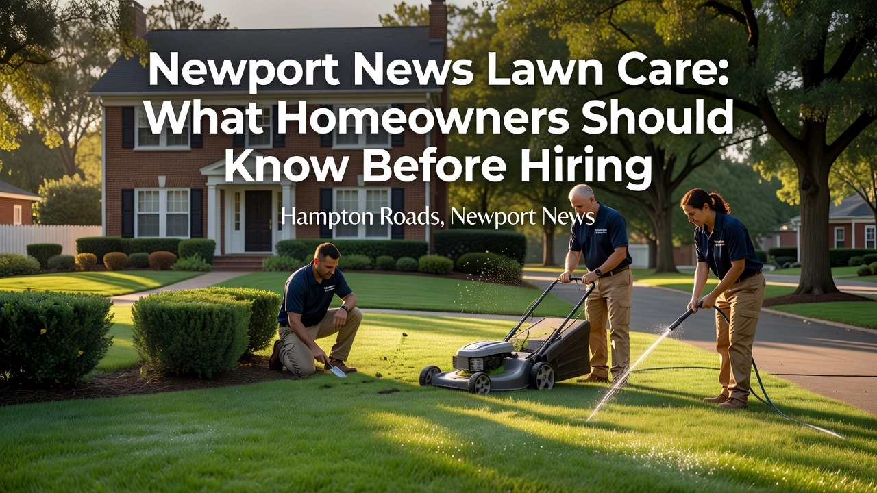 Professional header image for list-based article: Newport News Lawn Care: What Homeowners Should Know Befor...